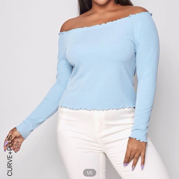 plus lettuce trim rib-knit bardot tee - Picture 2 of 3